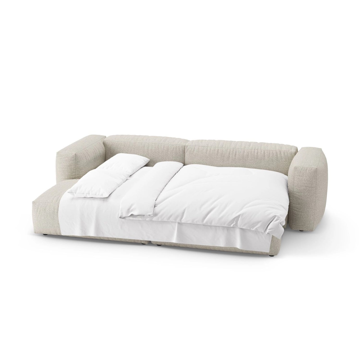 Martina 4-Sitzer Ecksofa mit Schlaffunktion, Linke Seite, aus Boucle in Beige (Monet Sand), 280x170 cm von Micadoni – Bild 8