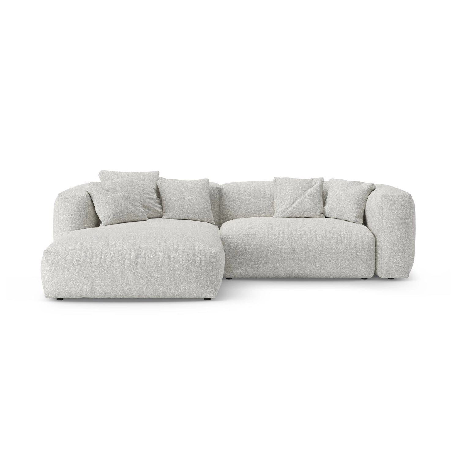 Martina 4-Sitzer Ecksofa mit Schlaffunktion, Linke Seite, aus Boucle in Grey Beige Melange (Monet Pearl), 280x170 cm von Micadoni – Bild 1