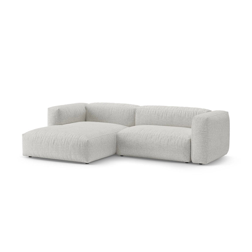 Martina 4-Sitzer Ecksofa mit Schlaffunktion, Linke Seite, aus Boucle in Grey Beige Melange (Monet Pearl), 280x170 cm von Micadoni – Bild 6