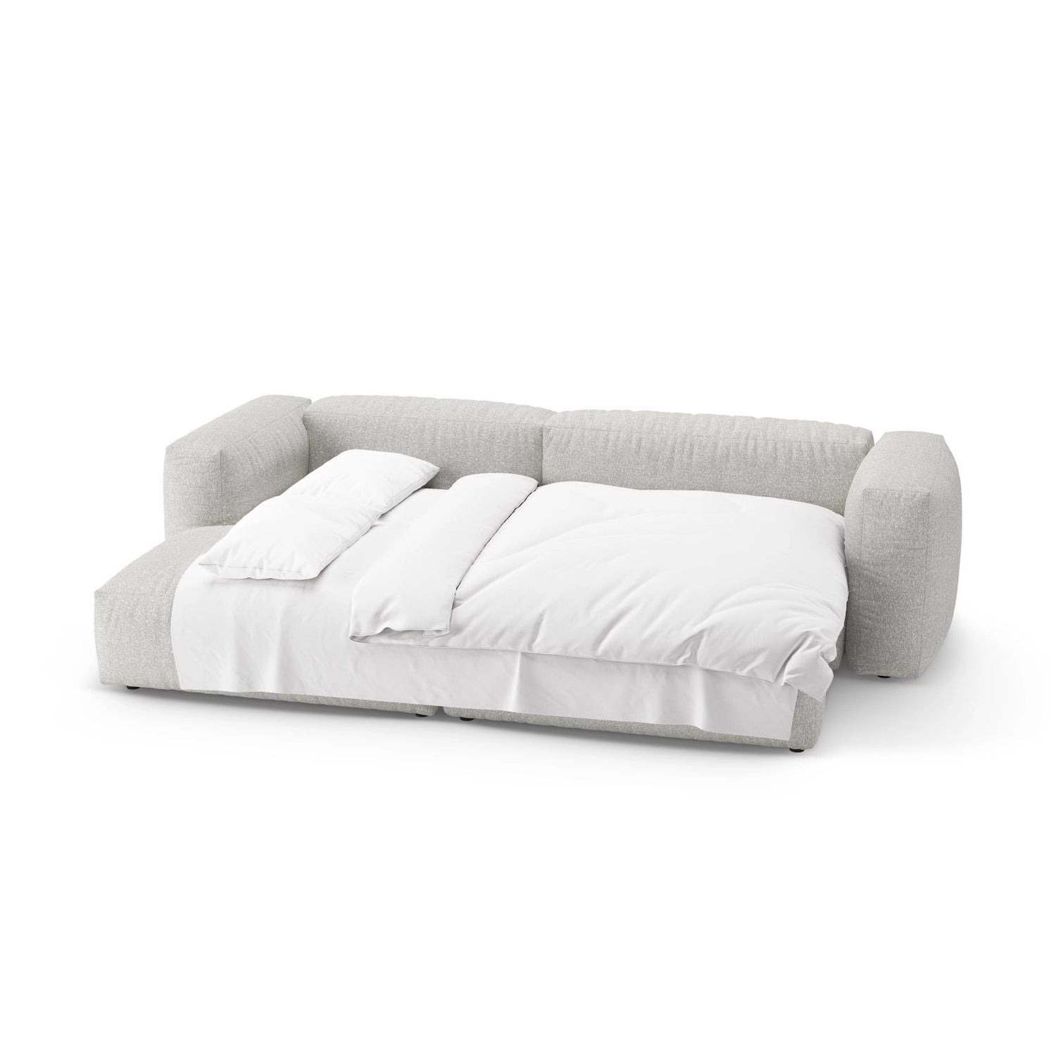 Martina 4-Sitzer Ecksofa mit Schlaffunktion, Linke Seite, aus Boucle in Grey Beige Melange (Monet Pearl), 280x170 cm von Micadoni – Bild 8