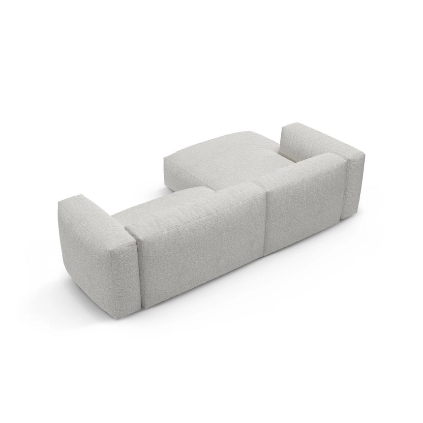 Martina 4-Sitzer Ecksofa mit Schlaffunktion, Linke Seite, aus Boucle in Grey Beige Melange (Monet Pearl), 280x170 cm von Micadoni – Bild 9
