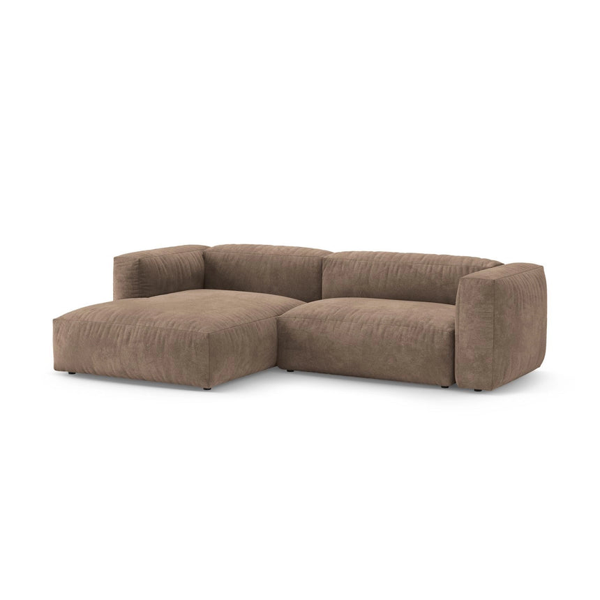 Martina 4-Sitzer Ecksofa mit Schlaffunktion, Linke Seite, aus Samt in Dunkelbeige (Vogue 3), 280x170 cm von Micadoni – Bild 6