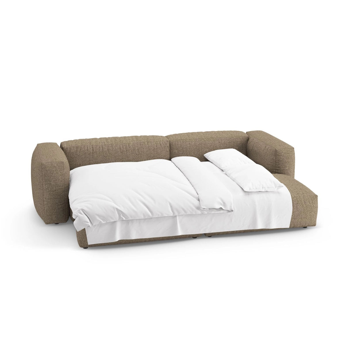 Martina 4-Sitzer Ecksofa mit Schlaffunktion, Rechte Seite, aus Boucle in Cappuccino (Monet Cappucino), 280x170 cm von Micadoni – Bild 8