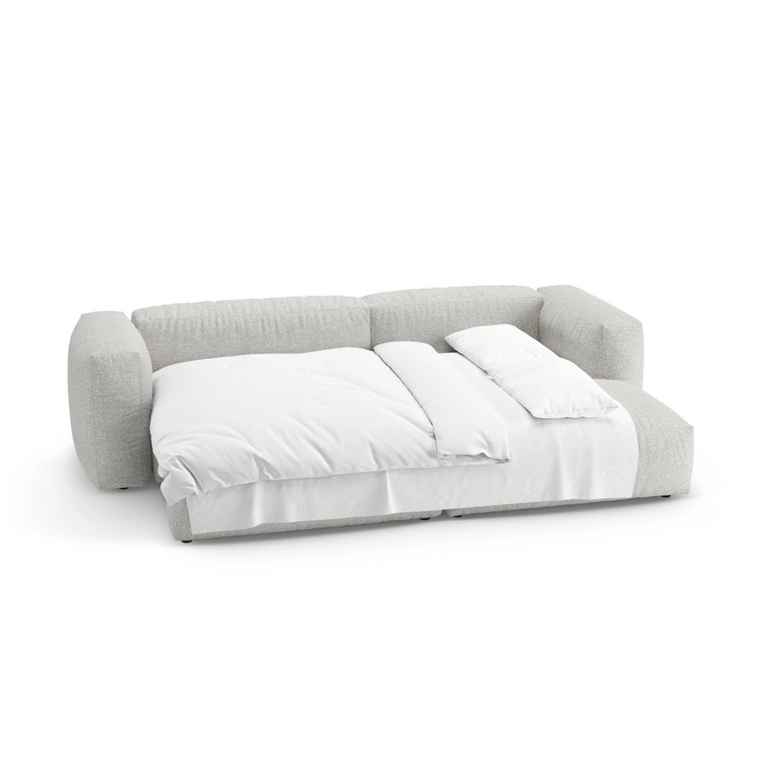 Martina 4-Sitzer Ecksofa mit Schlaffunktion, Rechte Seite, aus Boucle in Grey Beige Melange (Monet Pearl), 280x170 cm von Micadoni – Bild 8