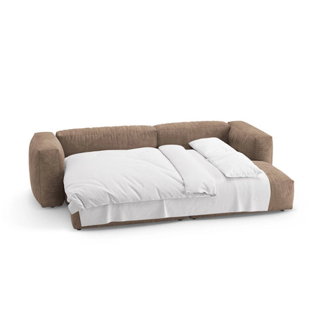 Martina 4-Sitzer Ecksofa mit Schlaffunktion, Rechte Seite, aus Samt in Dunkelbeige (Vogue 3), 280x170 cm von Micadoni – Bild 8