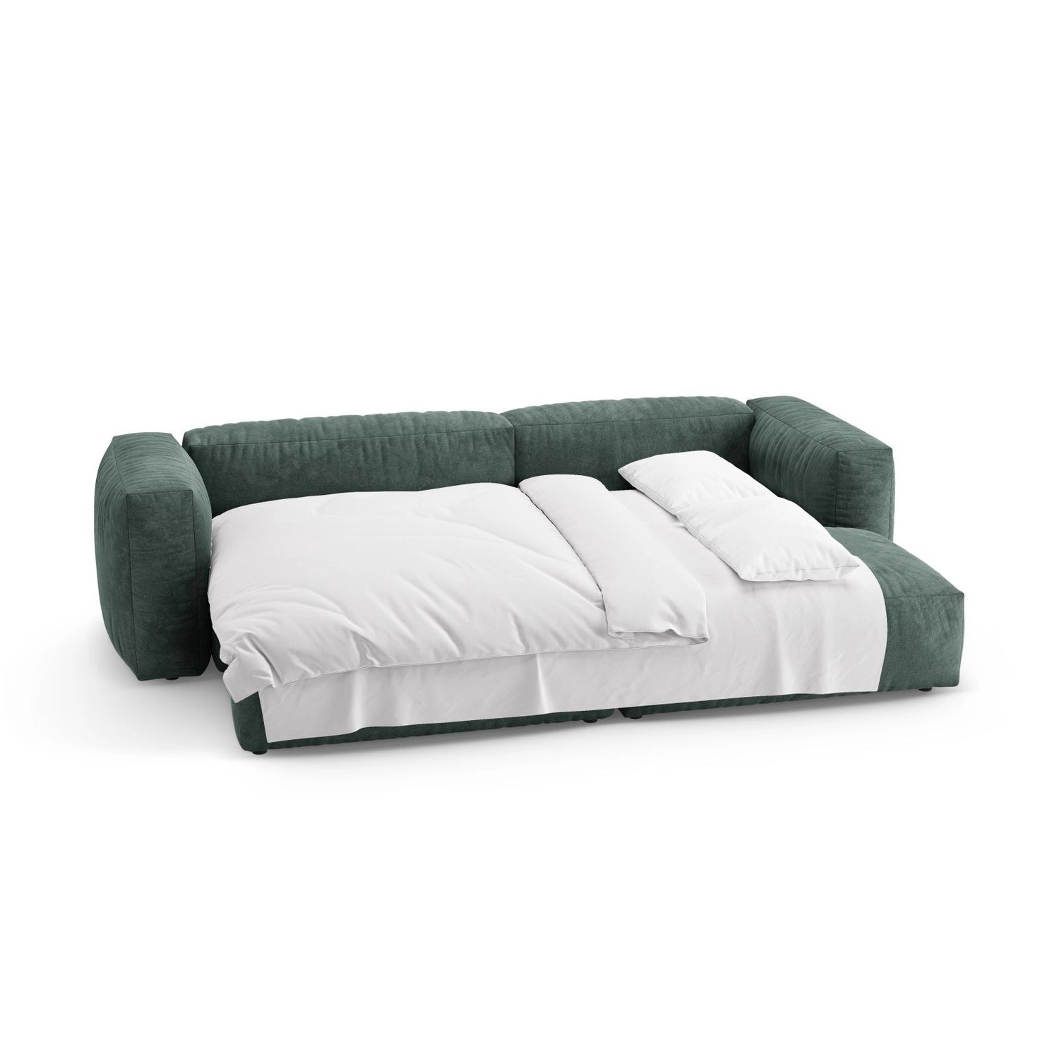 Martina 4-Sitzer Ecksofa mit Schlaffunktion, Rechte Seite, aus Samt in Petrol (Vogue 12), 280x170 cm von Micadoni – Bild 8
