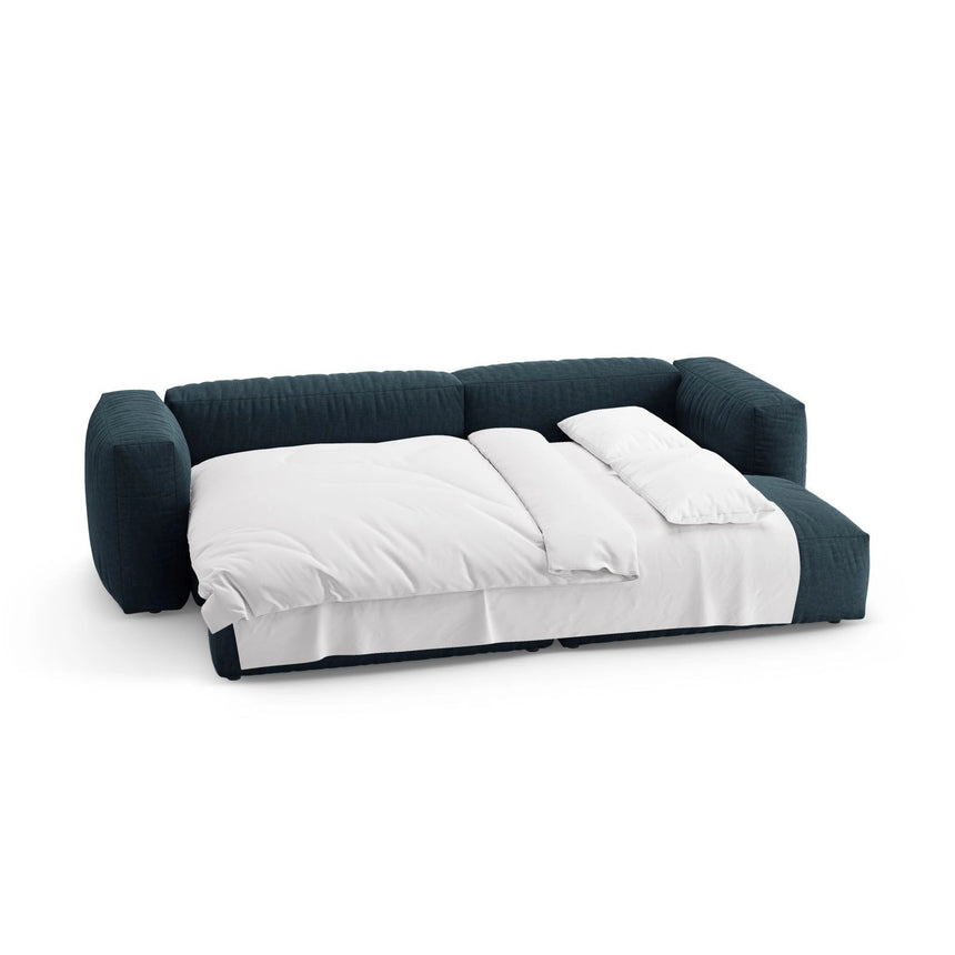 Martina 4-Sitzer Ecksofa mit Schlaffunktion, Rechte Seite, aus Strukturierter Stoff in Blau Jeans (Boston Ocean), 280x170 cm von Micadoni – Bild 7
