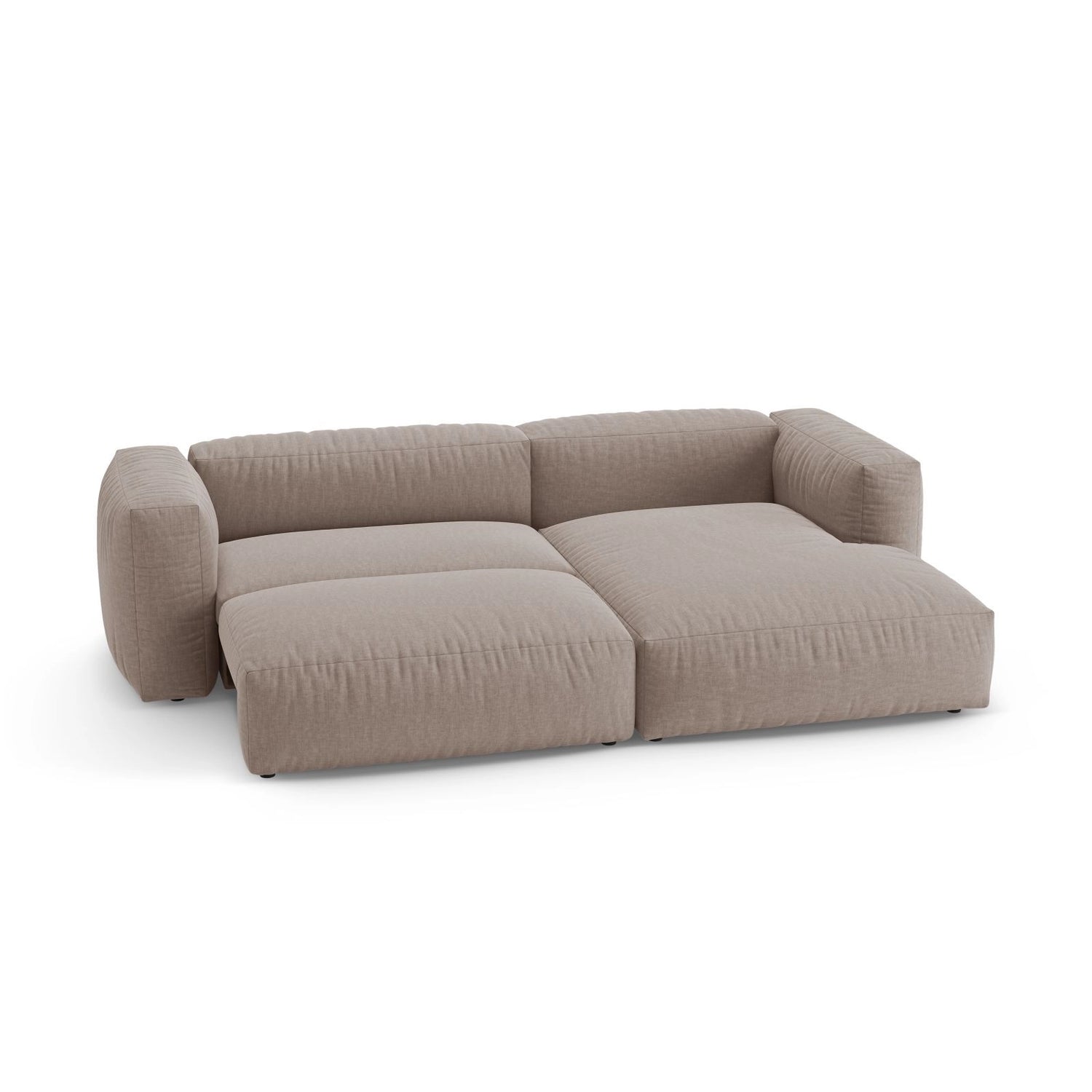 Martina 4-Sitzer Ecksofa mit Schlaffunktion, Rechte Seite, aus Strukturierter Stoff in Dunkelbeige (Boston Trufa), 280x170 cm von Micadoni – Bild 6
