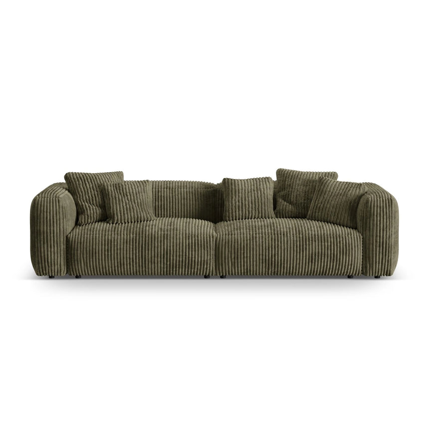 Martina 4-Sitzer Sofa, Sitztiefe 76 cm, aus Cord in Moosgrün (Tilia 37), 320x106 cm von Micadoni – Bild 1