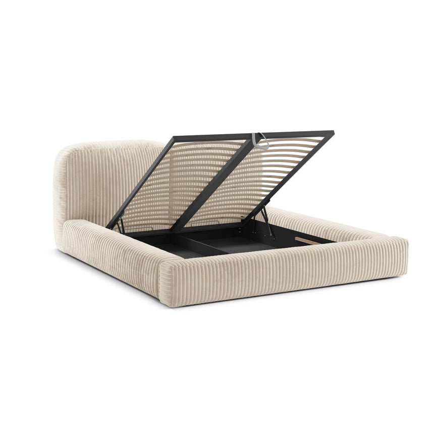 Martina Bett mit Doppelkopfteil und Stauraum aus Cord in Leichtes Beige (Tilia 03), 200x200 cm von Micadoni – Bild 7