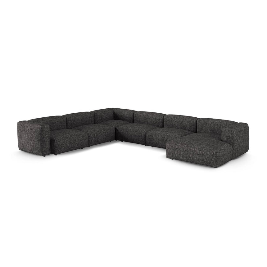 Martina Modulares Panoramasofa, Linke Seite, Sitztiefe 90 cm, aus Boucle in Anthrazit (Monet Anthracite), 420x330 cm von Micadoni – Bild 3