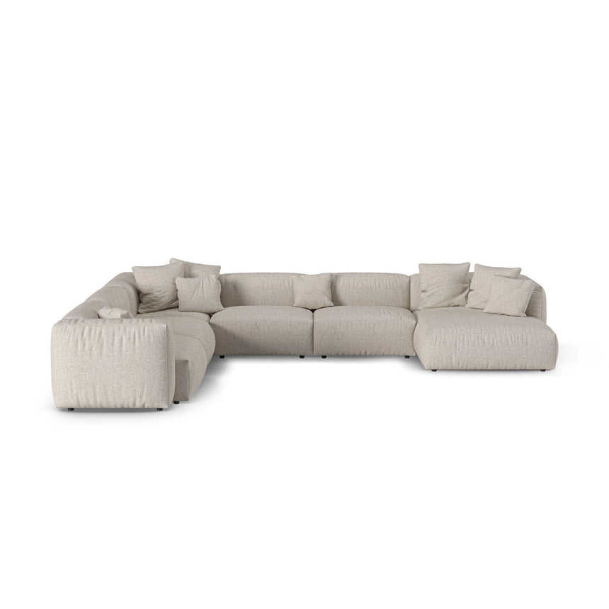 Martina Modulares Panoramasofa, Linke Seite, Sitztiefe 90 cm, aus Boucle in Beige (Monet Sand), 420x330 cm von Micadoni – Bild 1