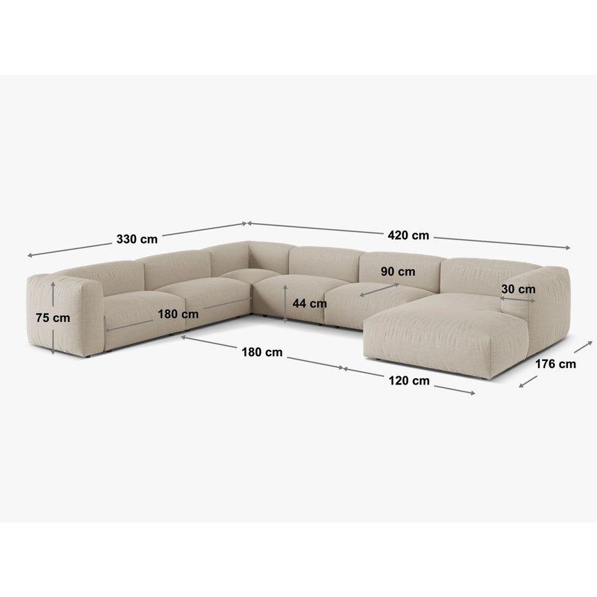 Martina Modulares Panoramasofa, Linke Seite, Sitztiefe 90 cm, aus Boucle in Beige (Monet Sand), 420x330 cm von Micadoni – Bild 2