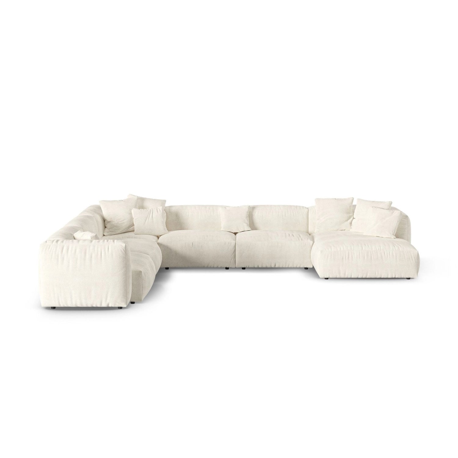 Martina Modulares Panoramasofa, Linke Seite, Sitztiefe 90 cm, aus Boucle in Elfenbein (Monet Nata), 420x330 cm von Micadoni – Bild 1