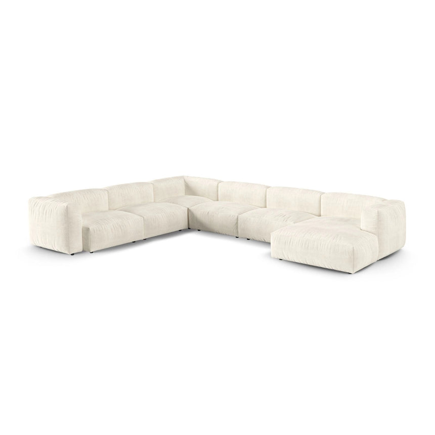Martina Modulares Panoramasofa, Linke Seite, Sitztiefe 90 cm, aus Boucle in Elfenbein (Monet Nata), 420x330 cm von Micadoni – Bild 3
