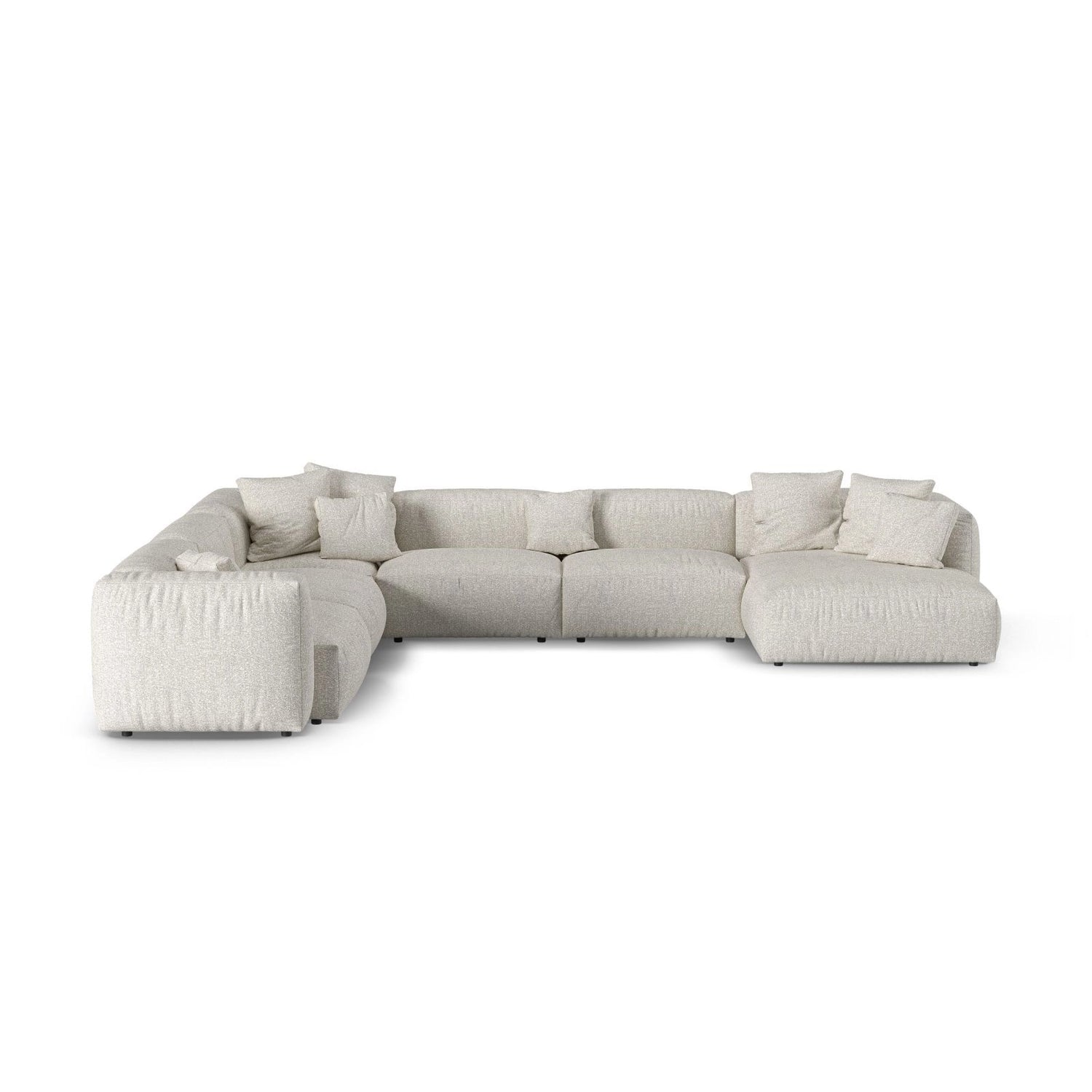 Martina Modulares Panoramasofa, Linke Seite, Sitztiefe 90 cm, aus Boucle in Grau Beige meliert (Monet Pearl), 420x330 cm von Micadoni – Bild 1
