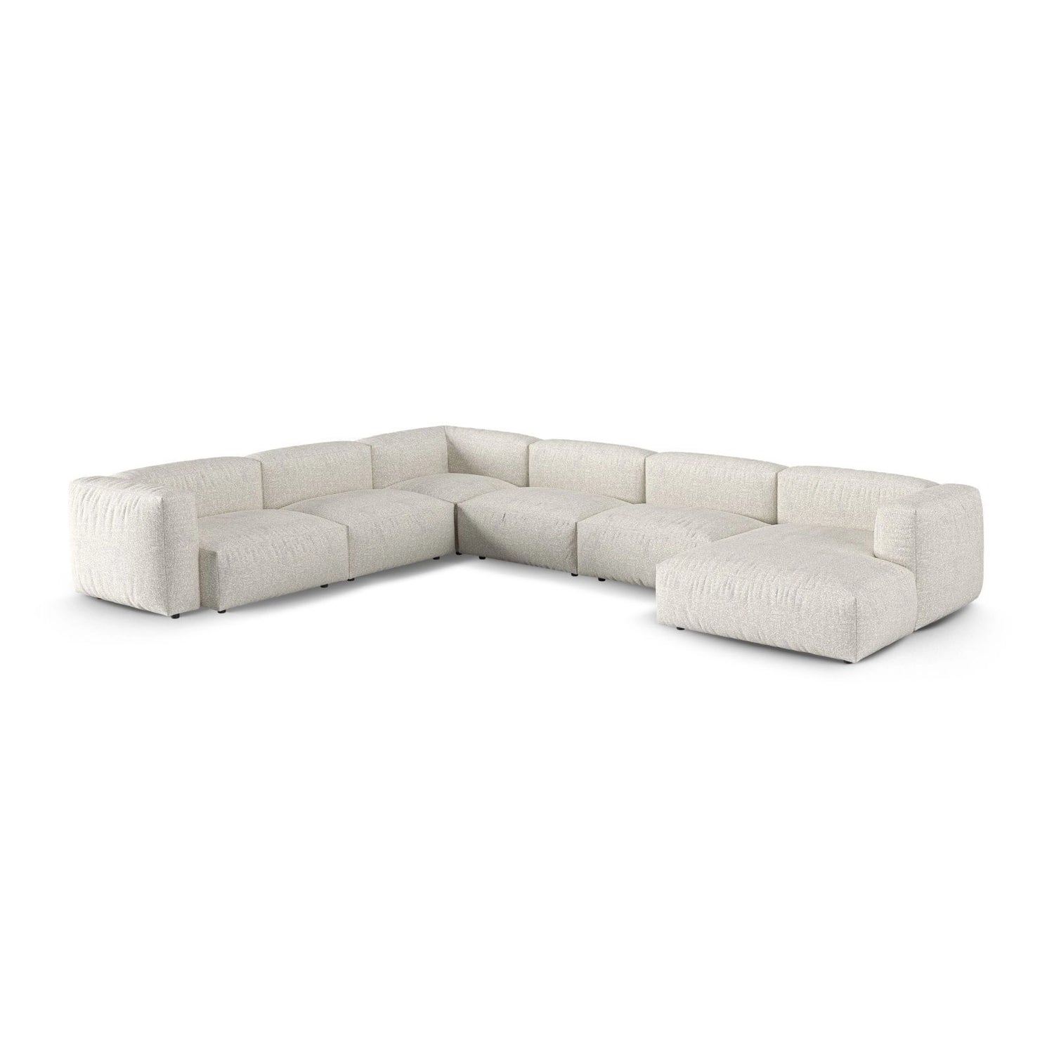 Martina Modulares Panoramasofa, Linke Seite, Sitztiefe 90 cm, aus Boucle in Grau Beige meliert (Monet Pearl), 420x330 cm von Micadoni – Bild 3