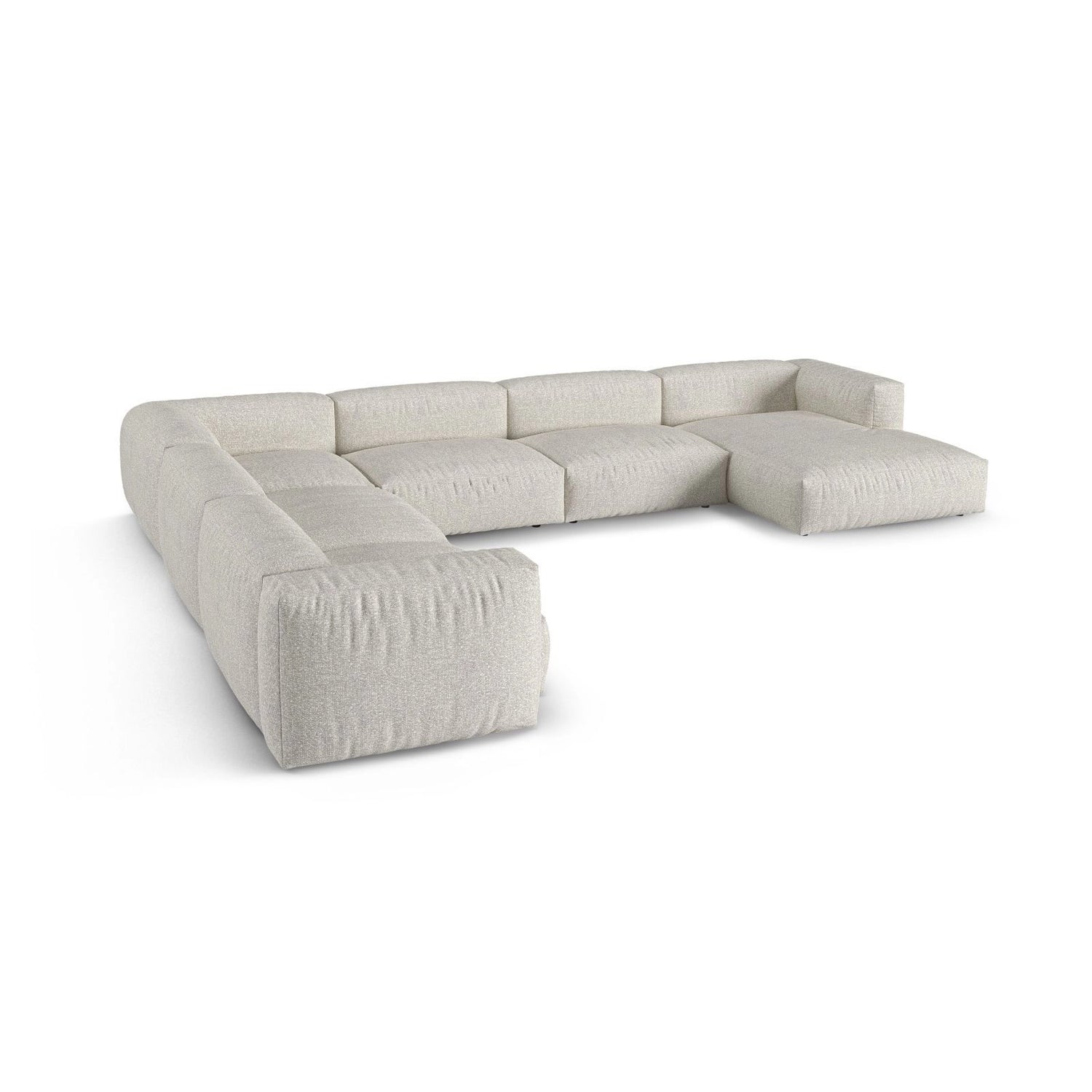 Martina Modulares Panoramasofa, Linke Seite, Sitztiefe 90 cm, aus Boucle in Grau Beige meliert (Monet Pearl), 420x330 cm von Micadoni – Bild 4
