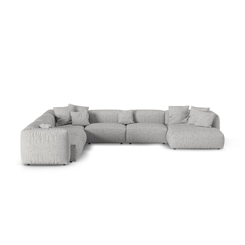 Martina Modulares Panoramasofa, Linke Seite, Sitztiefe 90 cm, aus Boucle in Silber (Monet Silver), 420x330 cm von Micadoni – Bild 1