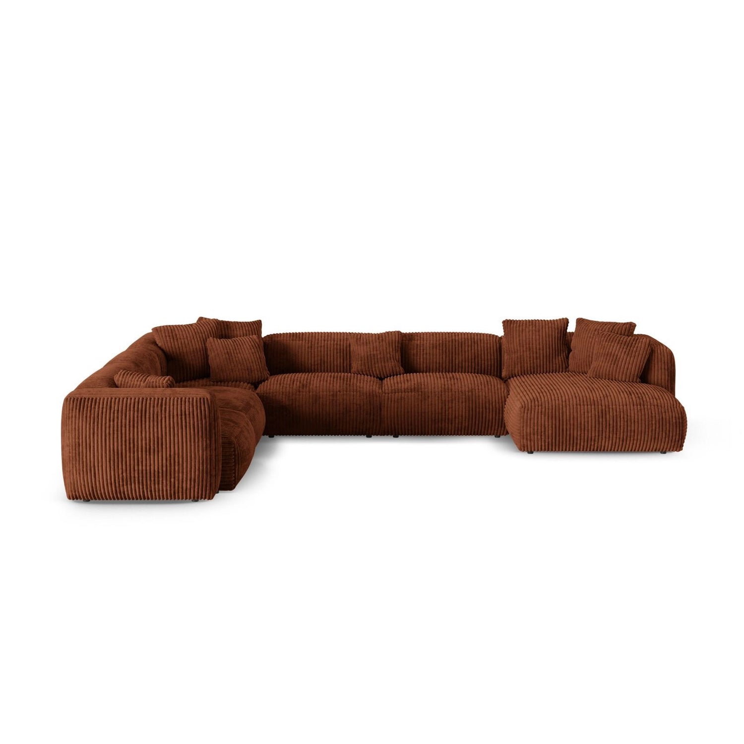 Martina Modulares Panoramasofa, Linke Seite, Sitztiefe 90 cm, aus Cord in Brick (Tilia 52), 420x330 cm von Micadoni – Bild 1