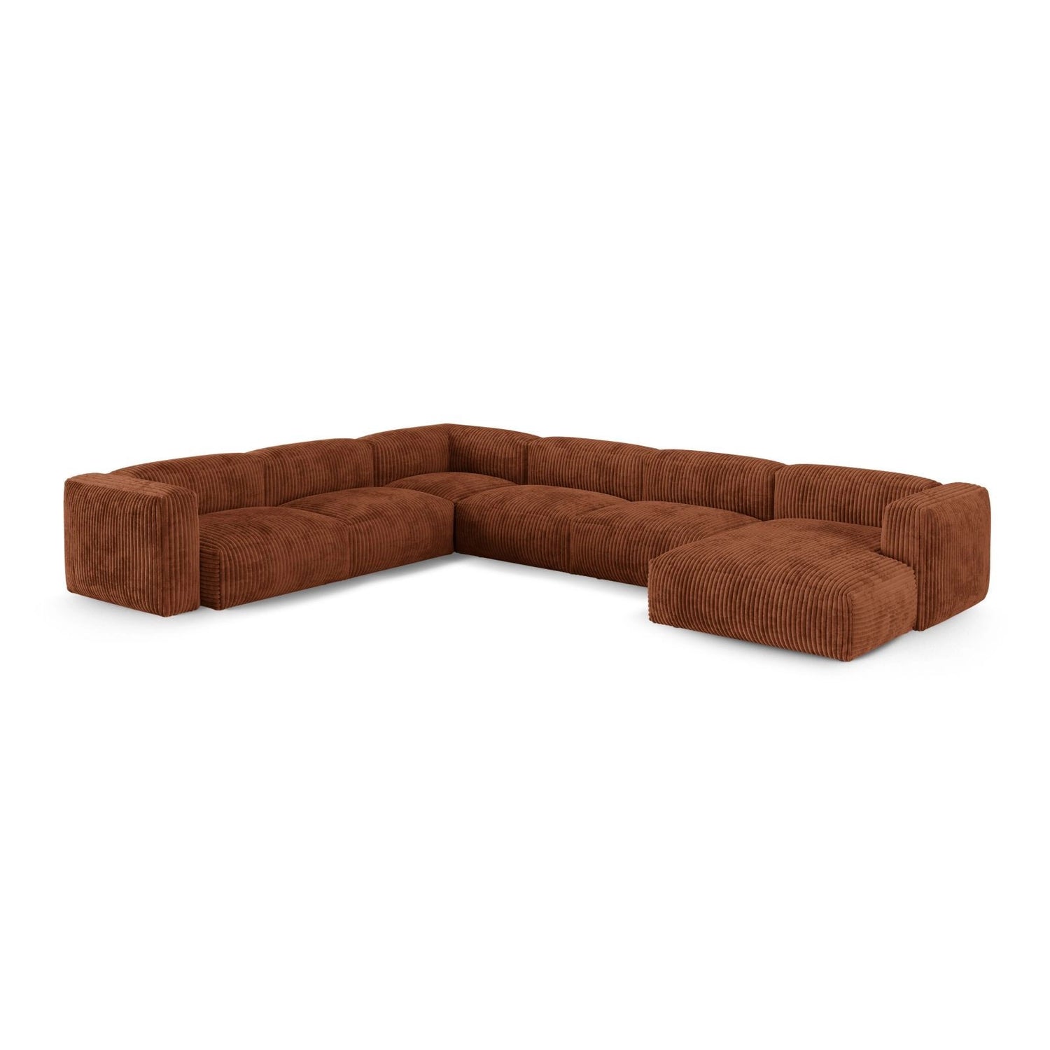 Martina Modulares Panoramasofa, Linke Seite, Sitztiefe 90 cm, aus Cord in Brick (Tilia 52), 420x330 cm von Micadoni – Bild 3