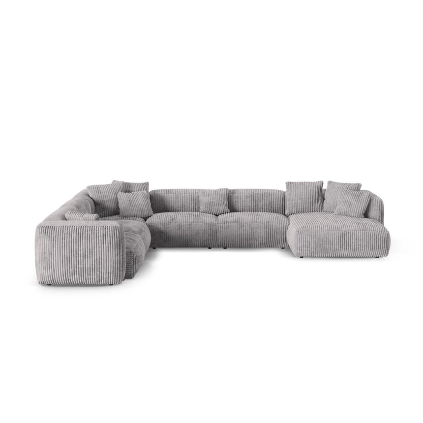 Martina Modulares Panoramasofa, Linke Seite, Sitztiefe 90 cm, aus Cord in Hellgrau (Tilia 86), 420x330 cm von Micadoni – Bild 1