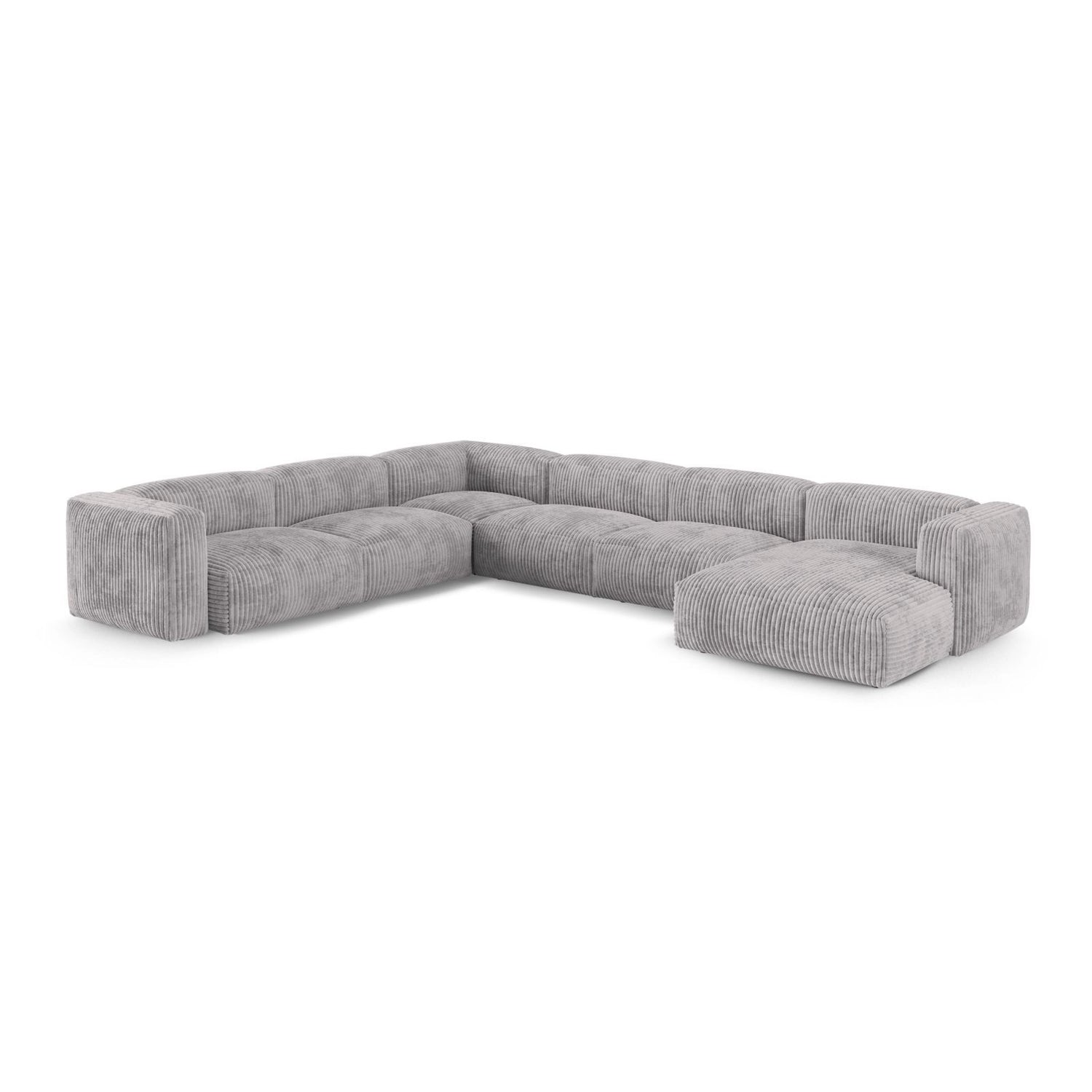 Martina Modulares Panoramasofa, Linke Seite, Sitztiefe 90 cm, aus Cord in Hellgrau (Tilia 86), 420x330 cm von Micadoni – Bild 3