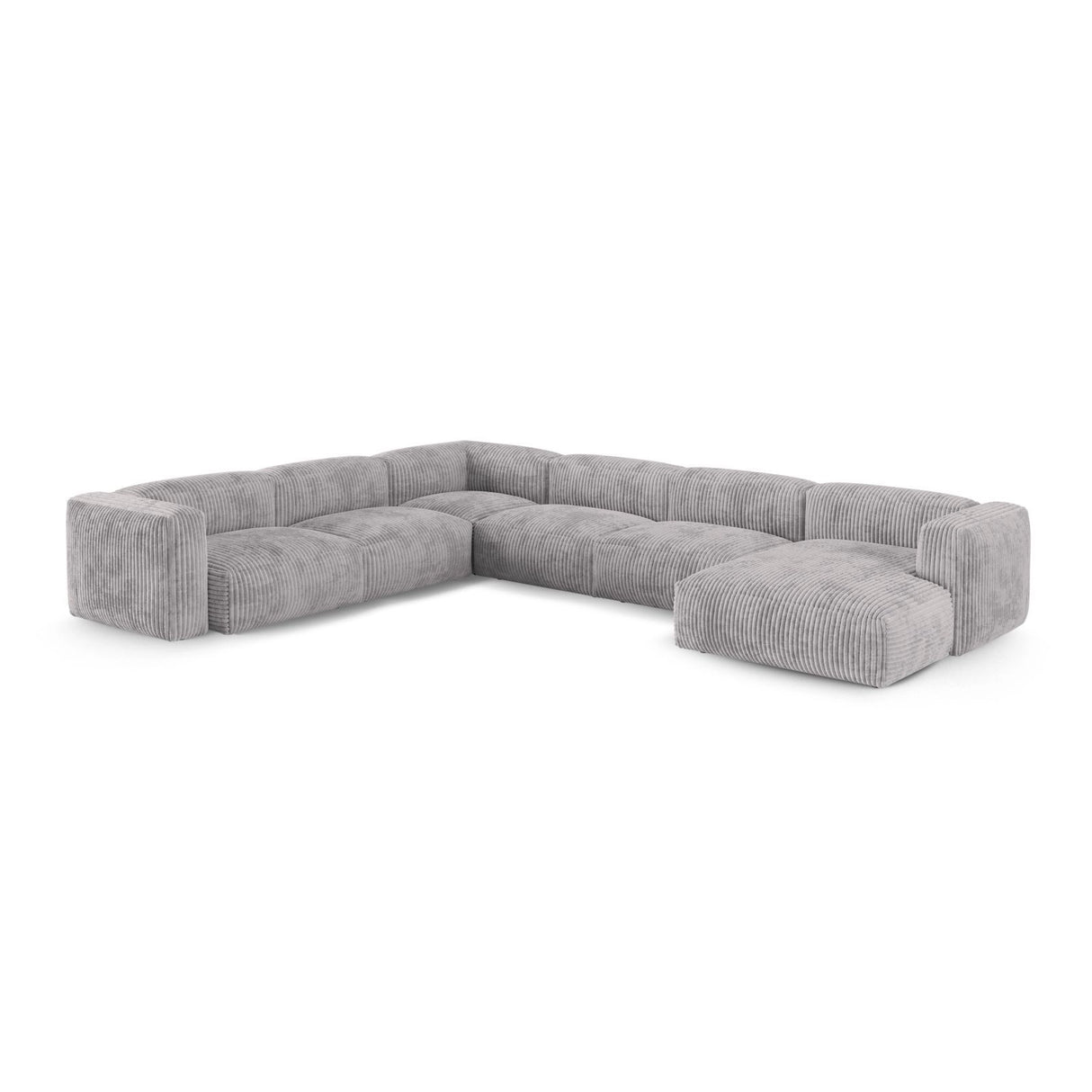 Martina Modulares Panoramasofa, Linke Seite, Sitztiefe 90 cm, aus Cord in Hellgrau (Tilia 86), 420x330 cm von Micadoni – Bild 3