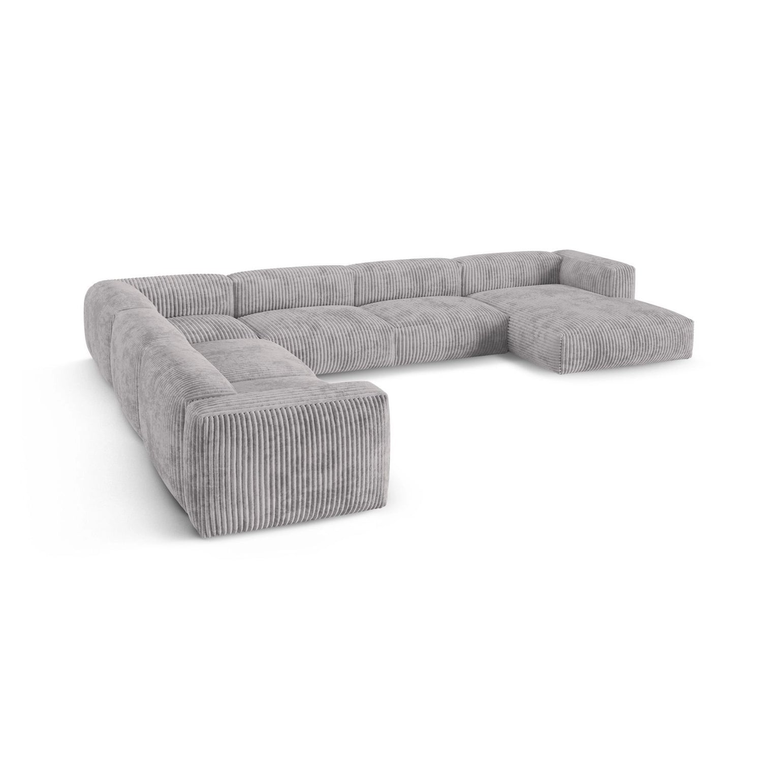Martina Modulares Panoramasofa, Linke Seite, Sitztiefe 90 cm, aus Cord in Hellgrau (Tilia 86), 420x330 cm von Micadoni – Bild 4