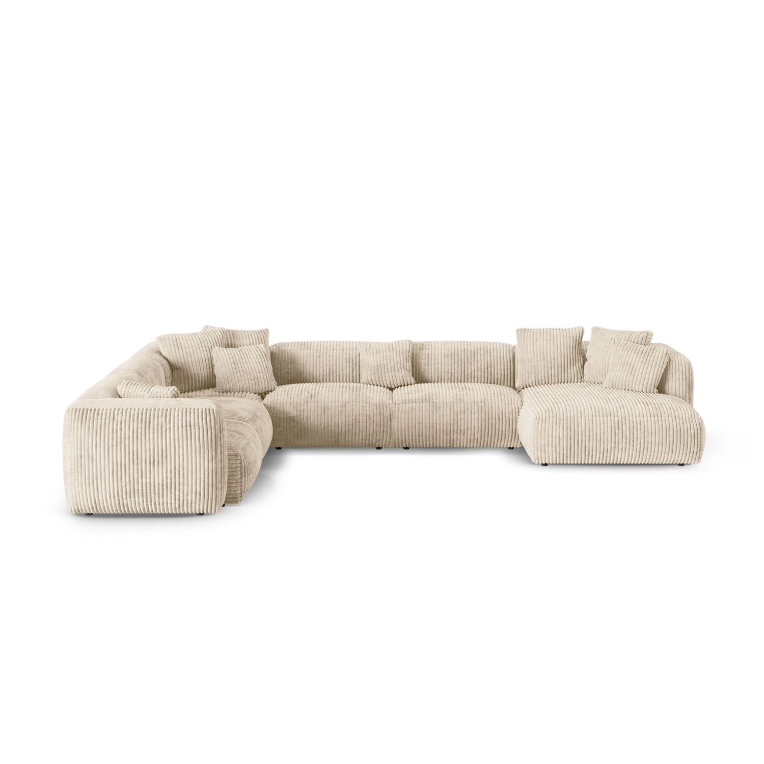 Martina Modulares Panoramasofa, Linke Seite, Sitztiefe 90 cm, aus Cord in Leichtes Beige (Tilia 03), 420x330 cm von Micadoni – Bild 1