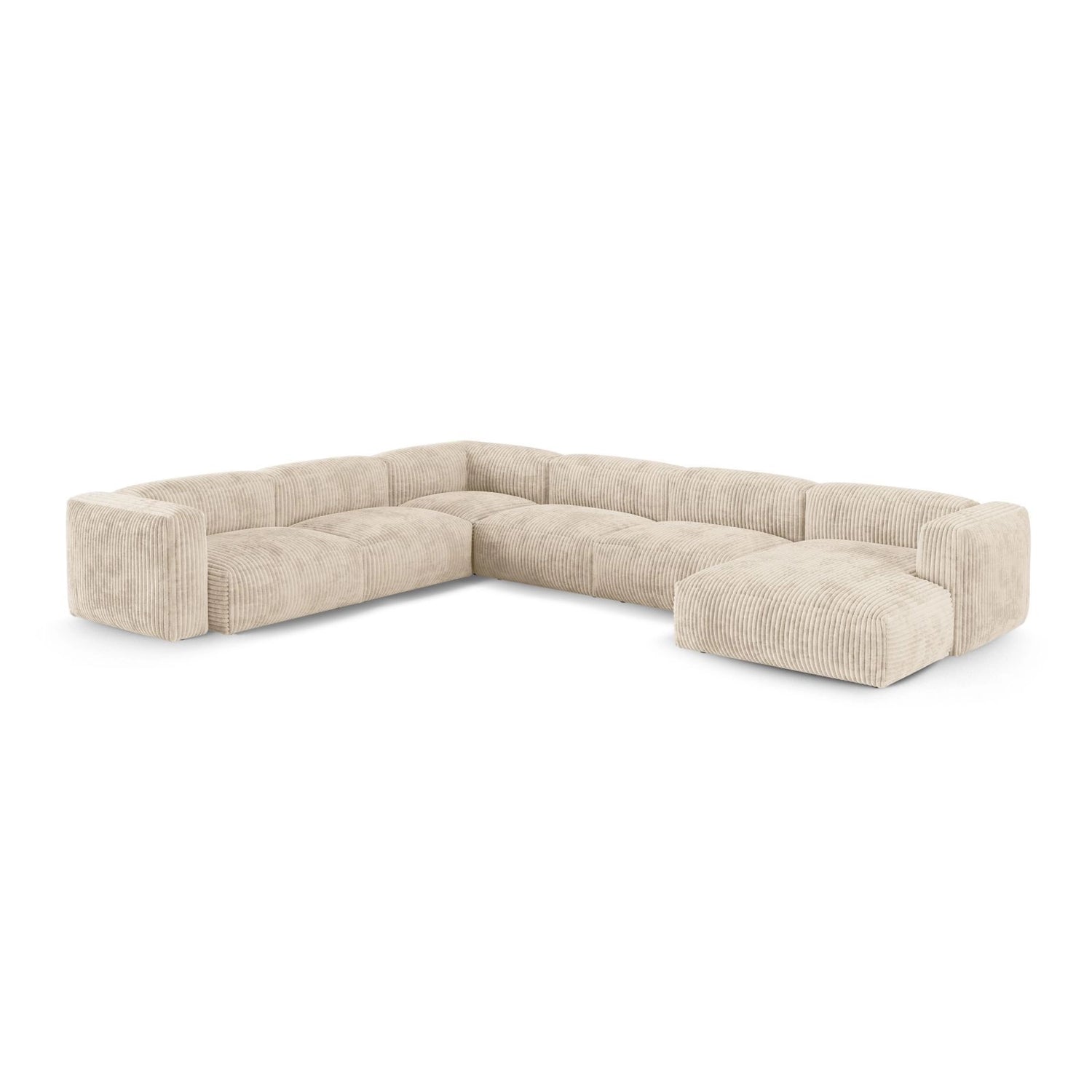 Martina Modulares Panoramasofa, Linke Seite, Sitztiefe 90 cm, aus Cord in Leichtes Beige (Tilia 03), 420x330 cm von Micadoni – Bild 3