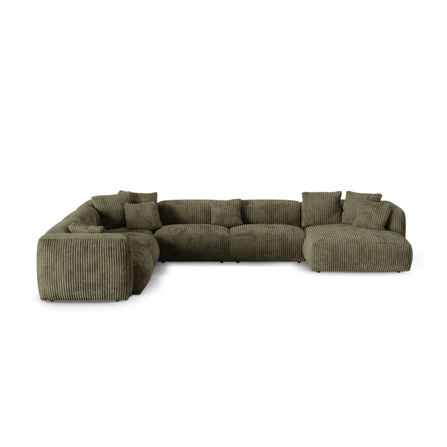 Martina Modulares Panoramasofa, Linke Seite, Sitztiefe 90 cm, aus Cord in Moosgrün (Tilia 37), 420x330 cm von Micadoni – Bild 1