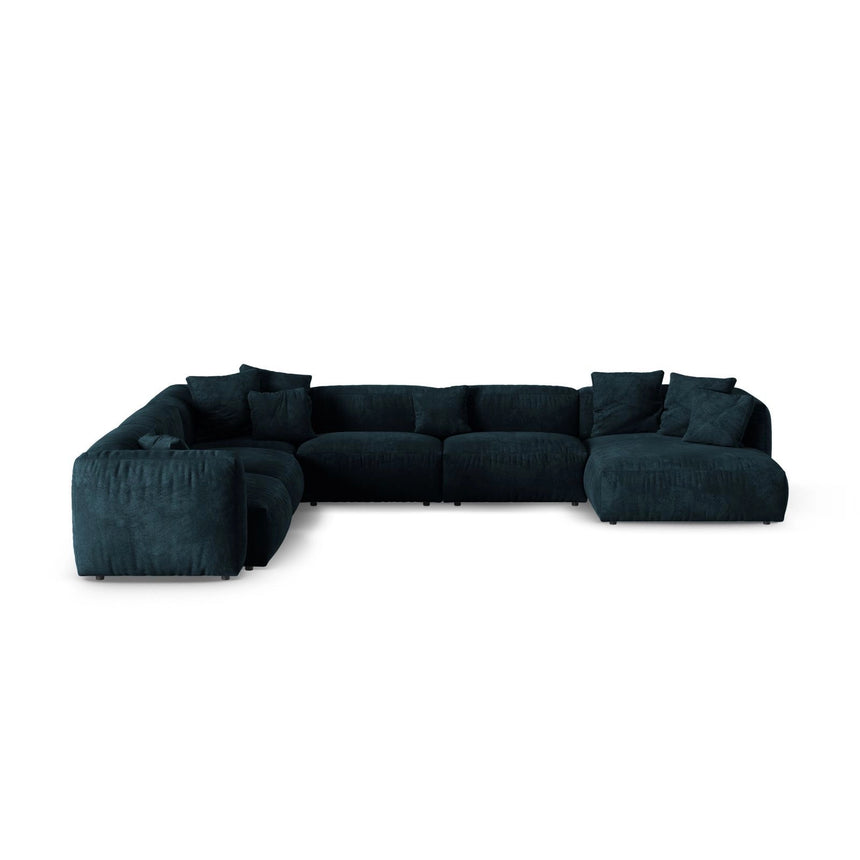 Martina Modulares Panoramasofa, Linke Seite, Sitztiefe 90 cm, aus Samt in Deep Petrol (Vogue 13), 420x330 cm von Micadoni – Bild 1
