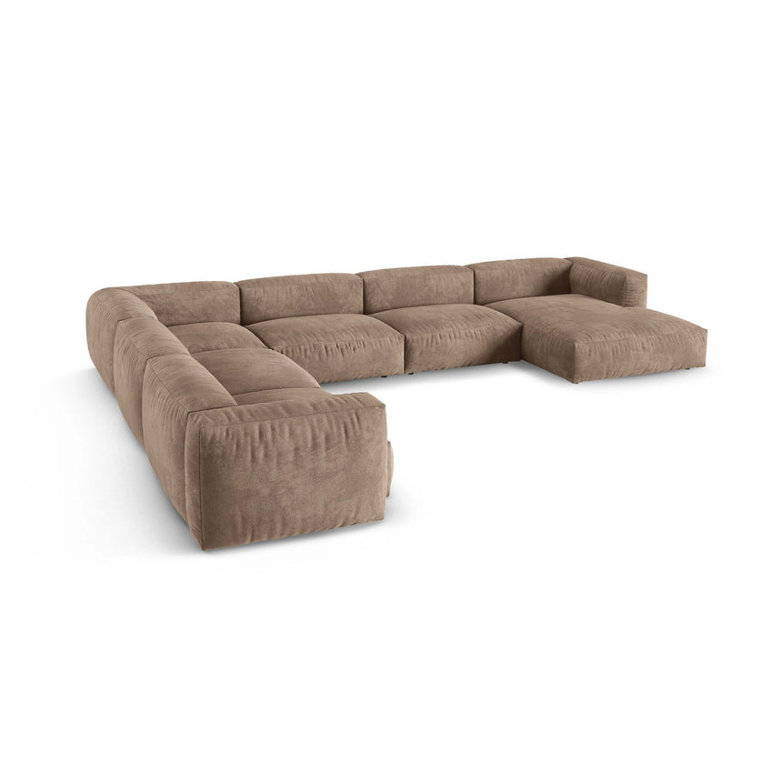 Martina Modulares Panoramasofa, Linke Seite, Sitztiefe 90 cm, aus Samt in Dunkelbeige (Vogue 3), 420x330 cm von Micadoni – Bild 4