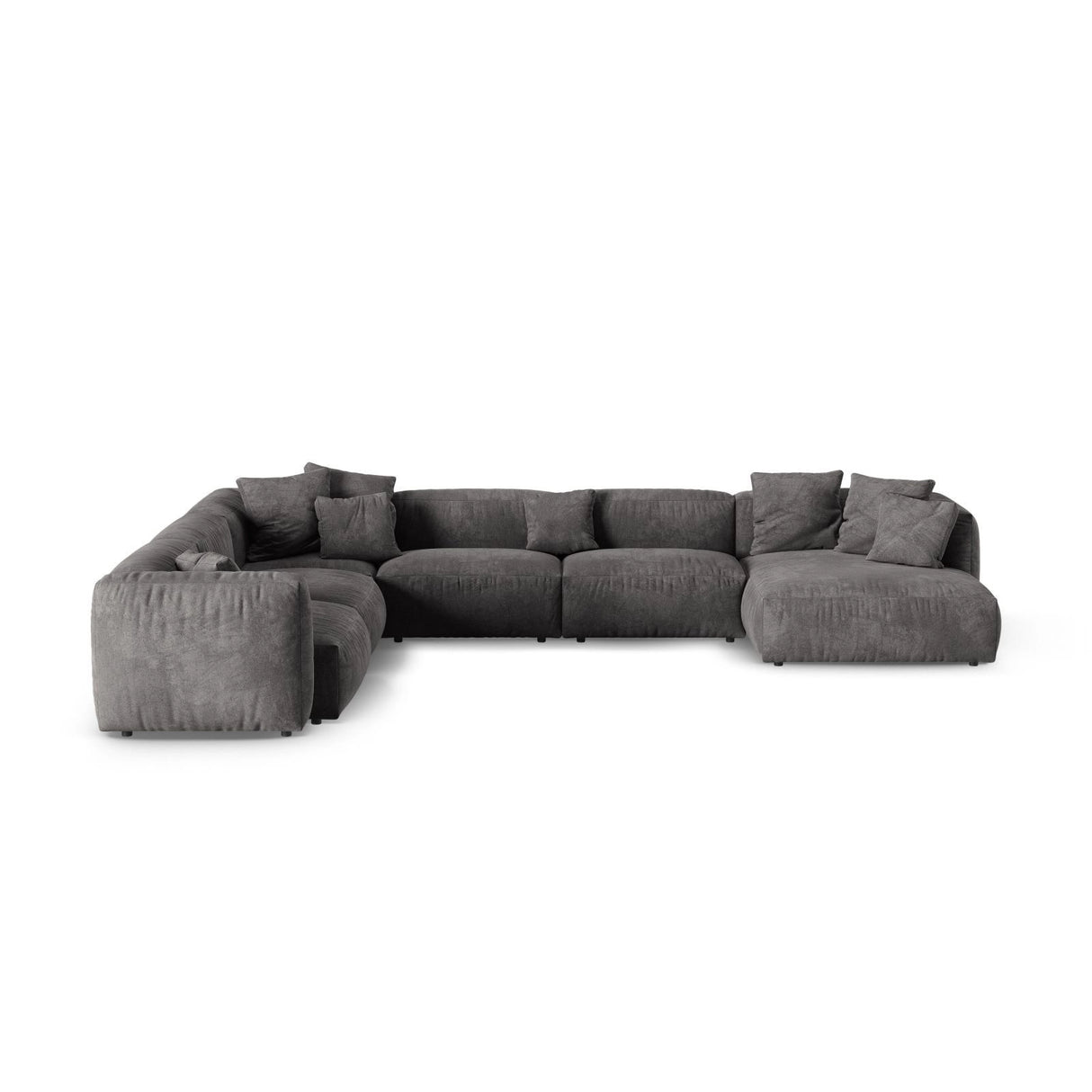 Martina Modulares Panoramasofa, Linke Seite, Sitztiefe 90 cm, aus Samt in Grau (Vogue 15), 420x330 cm von Micadoni – Bild 1