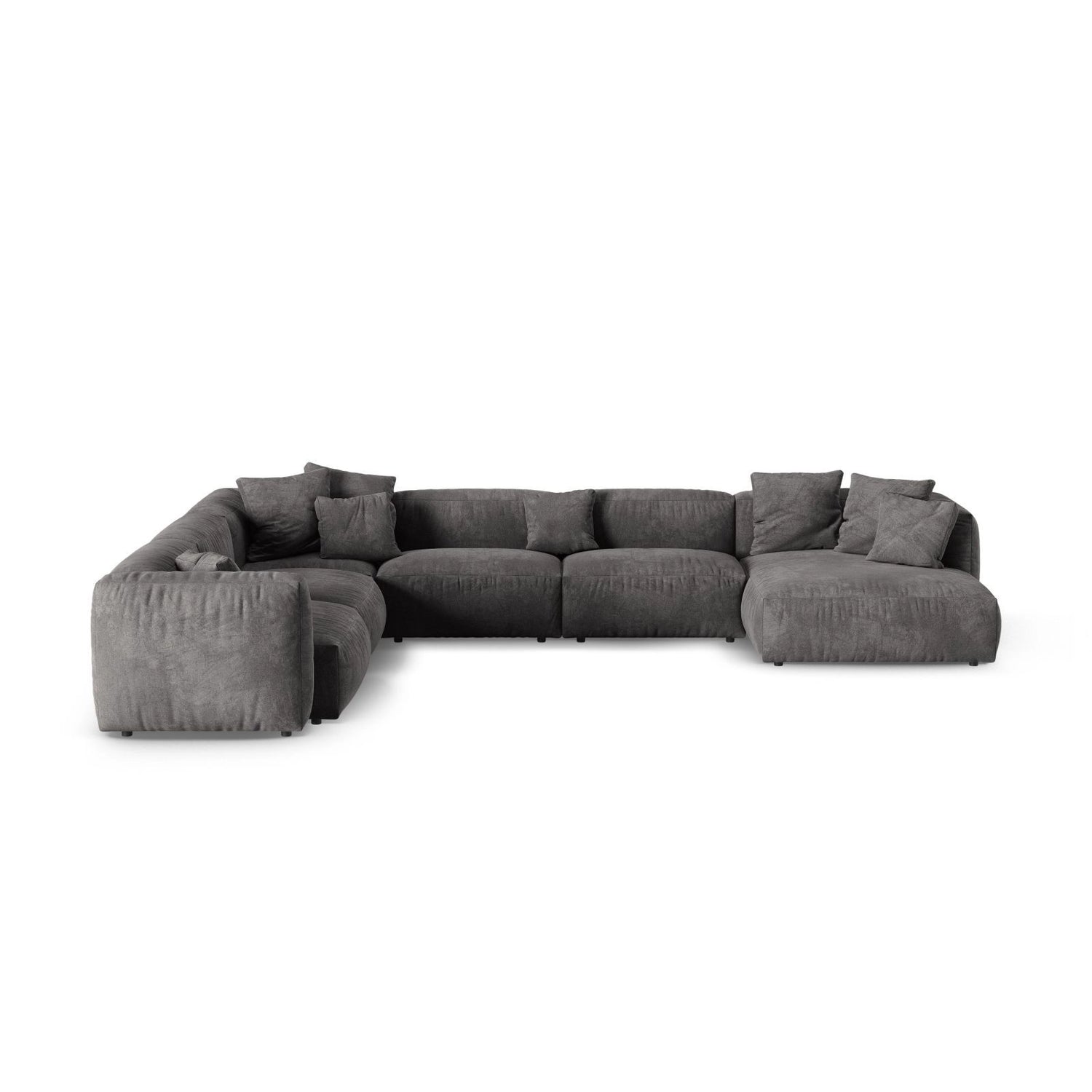 Martina Modulares Panoramasofa, Linke Seite, Sitztiefe 90 cm, aus Samt in Grau (Vogue 15), 420x330 cm von Micadoni – Bild 1