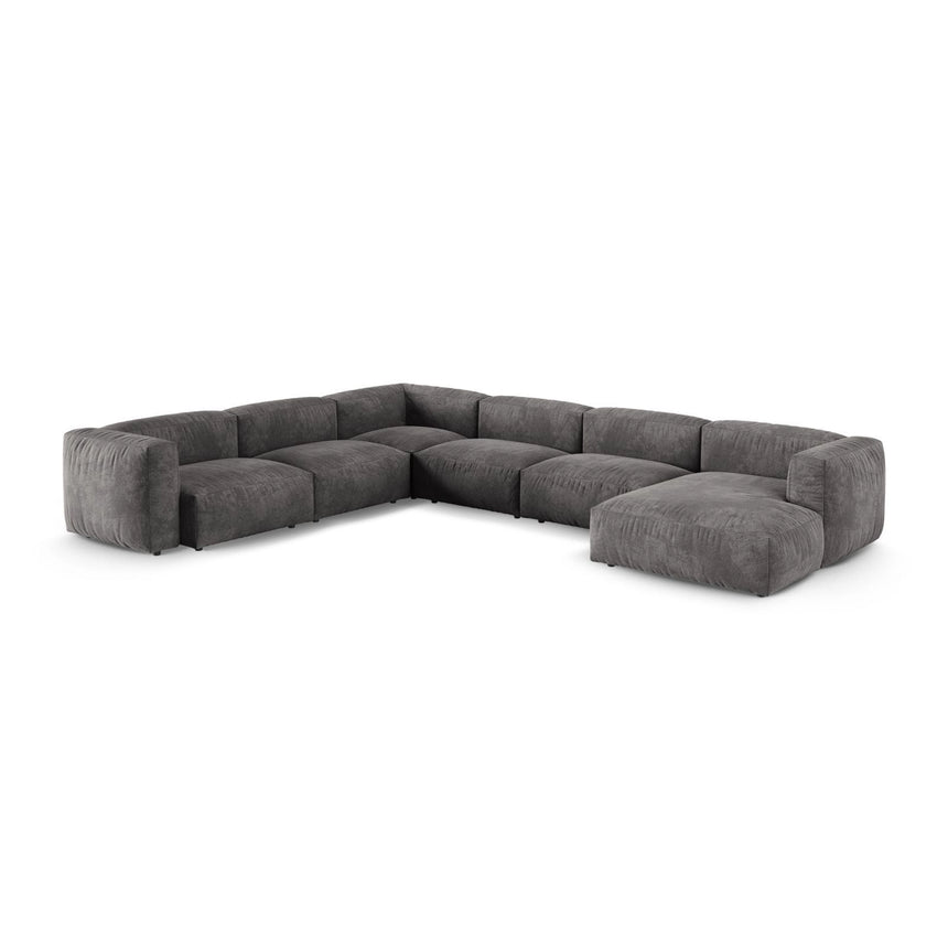 Martina Modulares Panoramasofa, Linke Seite, Sitztiefe 90 cm, aus Samt in Grau (Vogue 15), 420x330 cm von Micadoni – Bild 3
