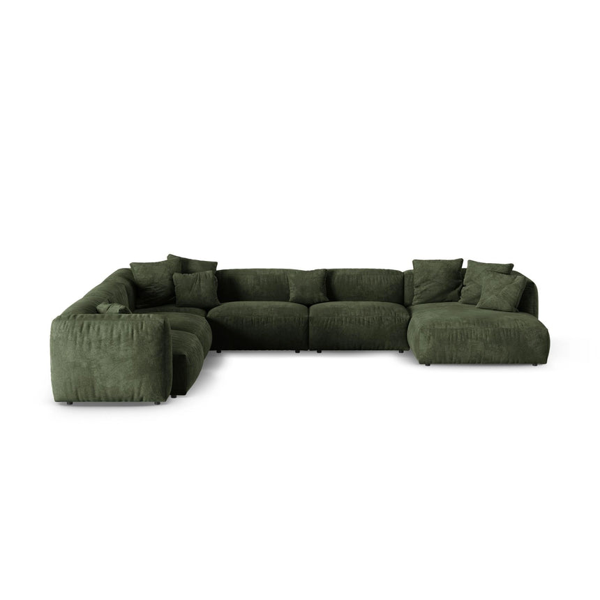 Martina Modulares Panoramasofa, Linke Seite, Sitztiefe 90 cm, aus Samt in Grün (Vogue 11), 420x330 cm von Micadoni – Bild 1
