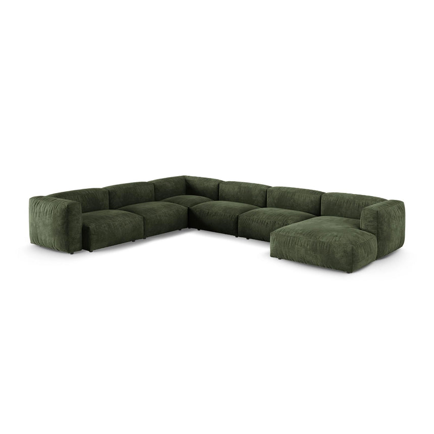 Martina Modulares Panoramasofa, Linke Seite, Sitztiefe 90 cm, aus Samt in Grün (Vogue 11), 420x330 cm von Micadoni – Bild 3