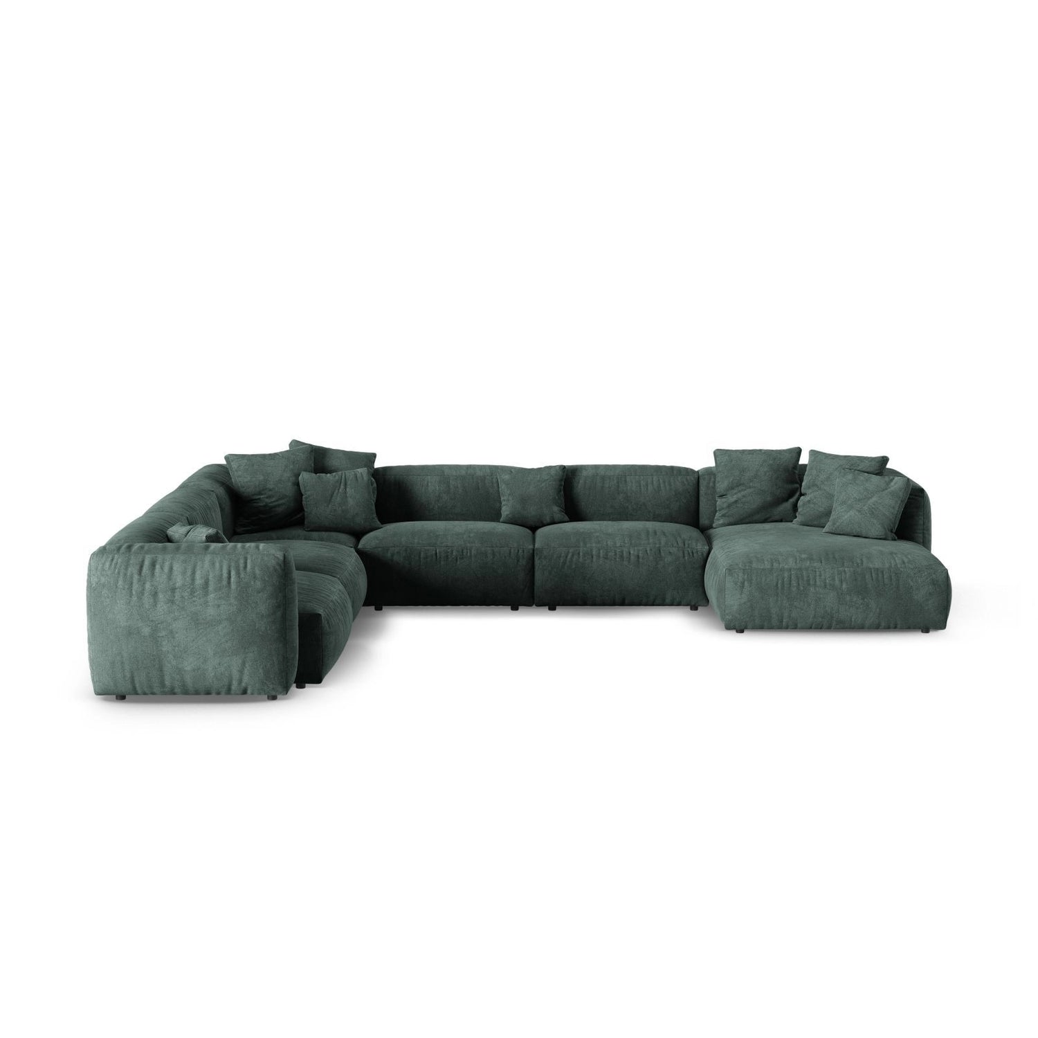 Martina Modulares Panoramasofa, Linke Seite, Sitztiefe 90 cm, aus Samt in Petrol (Vogue 12), 420x330 cm von Micadoni – Bild 1