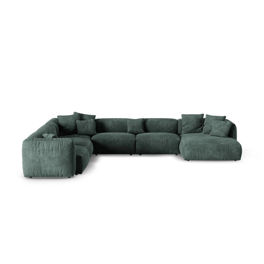 Martina Modulares Panoramasofa, Linke Seite, Sitztiefe 90 cm, aus Samt in Petrol (Vogue 12), 420x330 cm von Micadoni – Bild 1