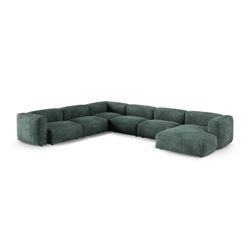 Martina Modulares Panoramasofa, Linke Seite, Sitztiefe 90 cm, aus Samt in Petrol (Vogue 12), 420x330 cm von Micadoni – Bild 3