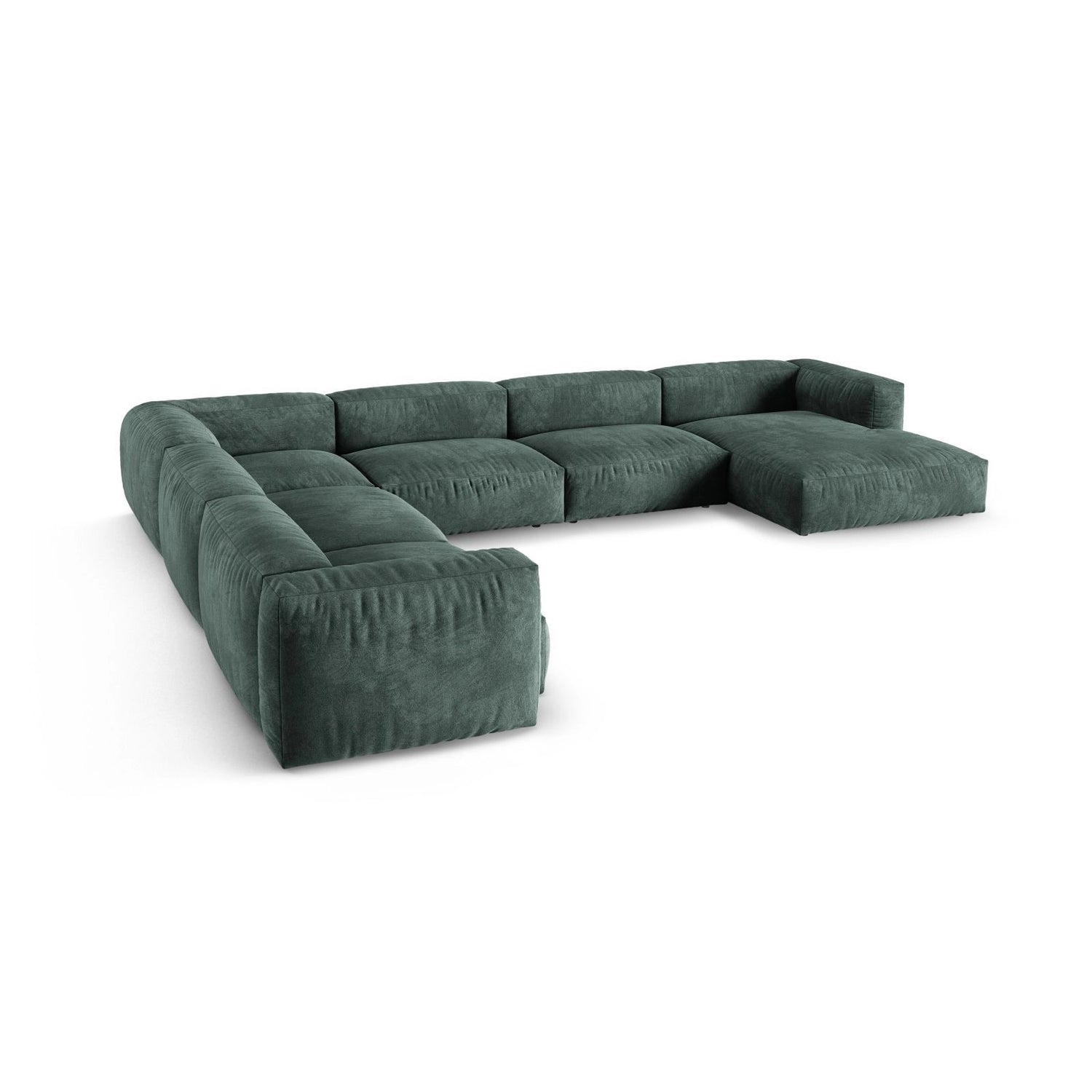 Martina Modulares Panoramasofa, Linke Seite, Sitztiefe 90 cm, aus Samt in Petrol (Vogue 12), 420x330 cm von Micadoni – Bild 4