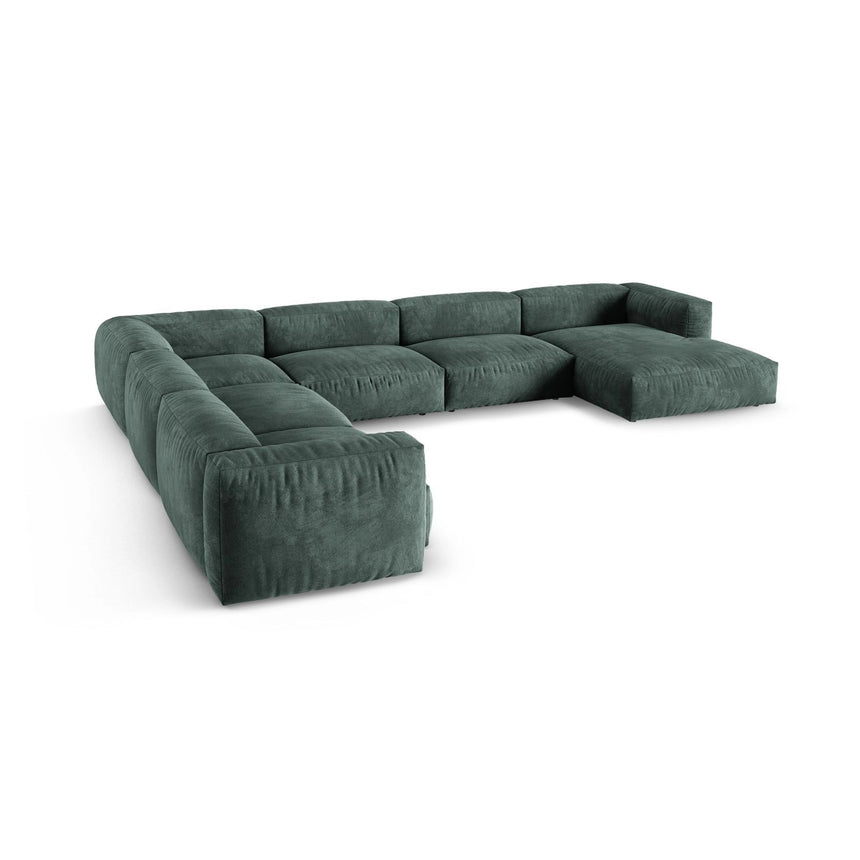 Martina Modulares Panoramasofa, Linke Seite, Sitztiefe 90 cm, aus Samt in Petrol (Vogue 12), 420x330 cm von Micadoni – Bild 4