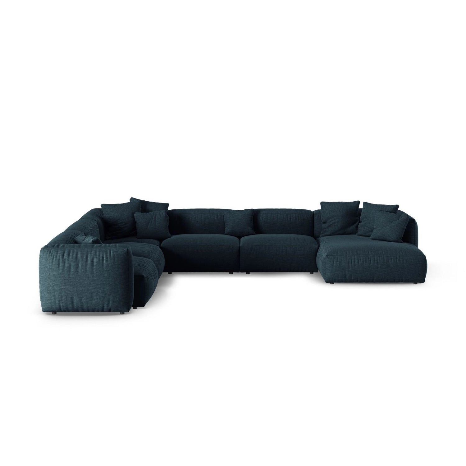 Martina Modulares Panoramasofa, Linke Seite, Sitztiefe 90 cm, aus Strukturierter Stoff in Blau Jeans (Boston Ocean), 420x330 cm von Micadoni – Bild 1