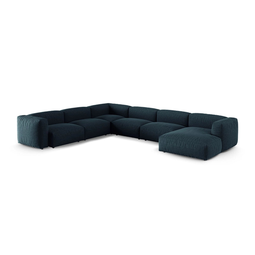Martina Modulares Panoramasofa, Linke Seite, Sitztiefe 90 cm, aus Strukturierter Stoff in Blau Jeans (Boston Ocean), 420x330 cm von Micadoni – Bild 3