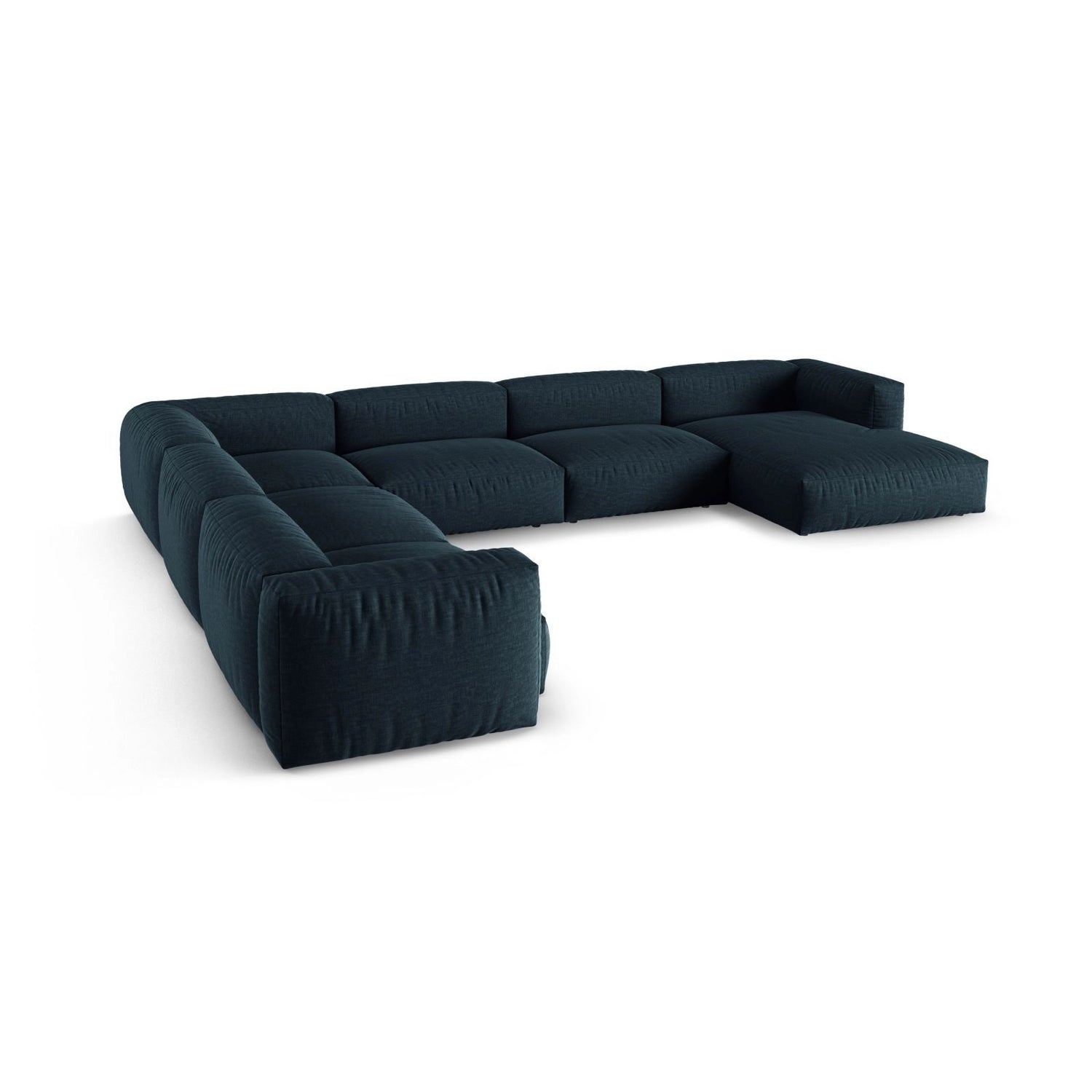 Martina Modulares Panoramasofa, Linke Seite, Sitztiefe 90 cm, aus Strukturierter Stoff in Blau Jeans (Boston Ocean), 420x330 cm von Micadoni – Bild 4