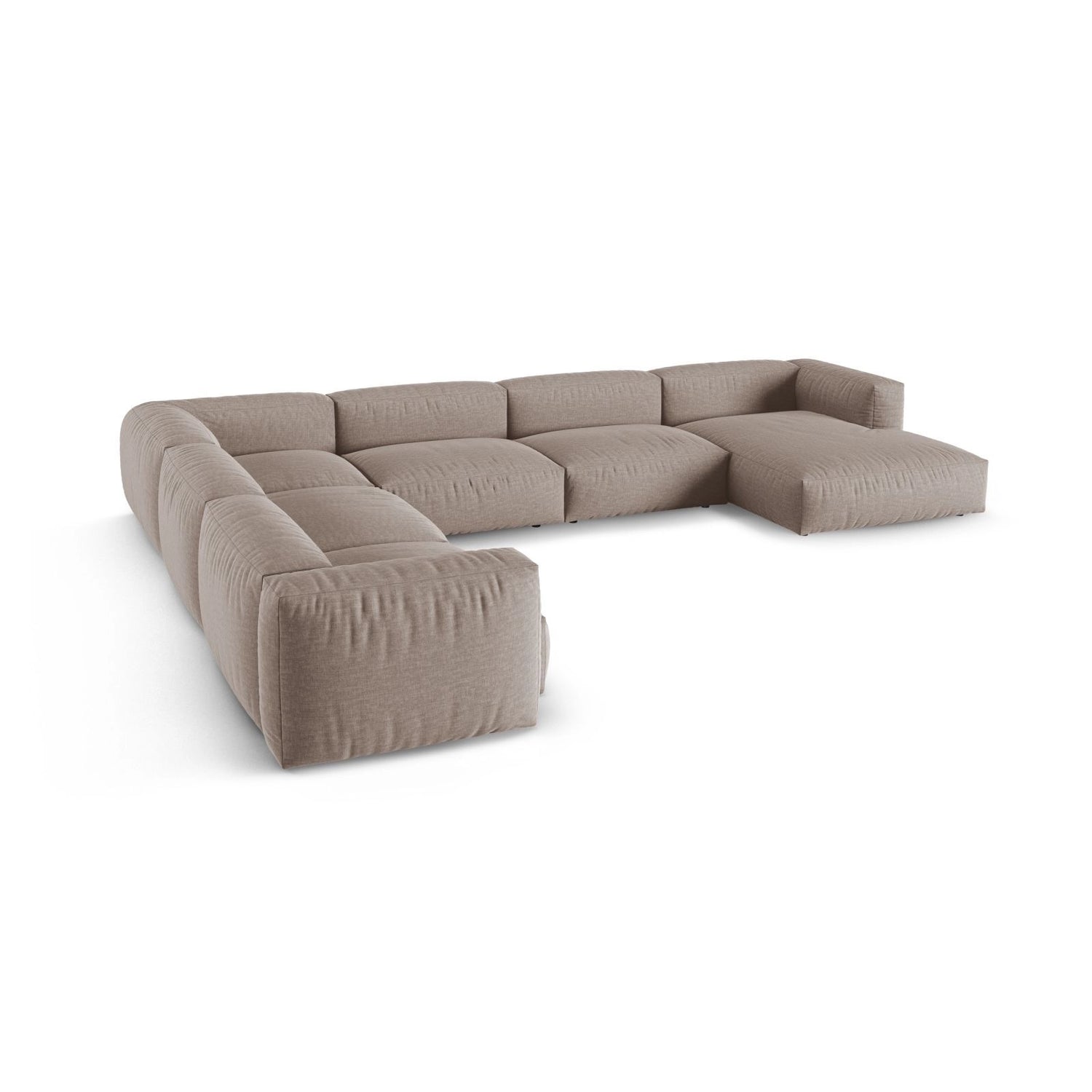 Martina Modulares Panoramasofa, Linke Seite, Sitztiefe 90 cm, aus Strukturierter Stoff in Dunkelbeige (Boston Trufa), 420x330 cm von Micadoni – Bild 4