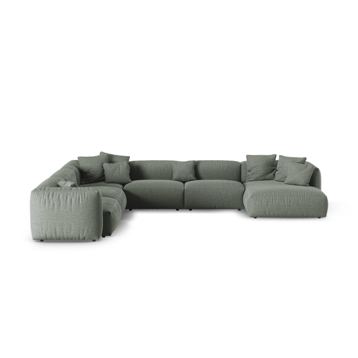 Martina Modulares Panoramasofa, Linke Seite, Sitztiefe 90 cm, aus Strukturierter Stoff in Moosgrün (Boston Water Green), 420x330 cm von Micadoni – Bild 1