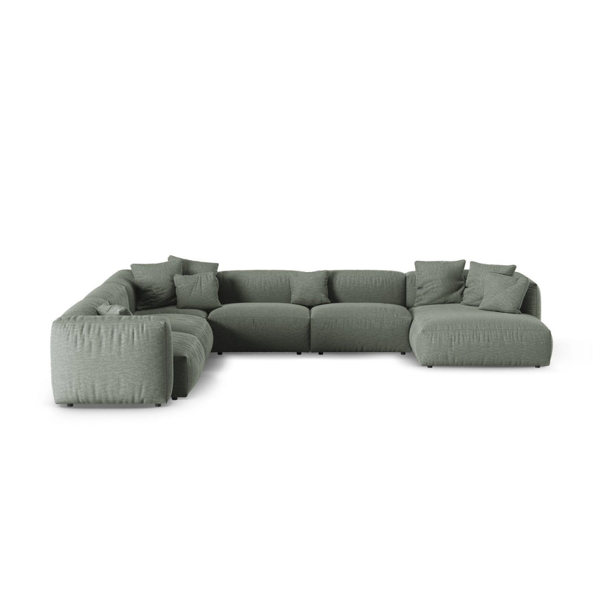 Martina Modulares Panoramasofa, Linke Seite, Sitztiefe 90 cm, aus Strukturierter Stoff in Moosgrün (Boston Water Green), 420x330 cm von Micadoni – Bild 1